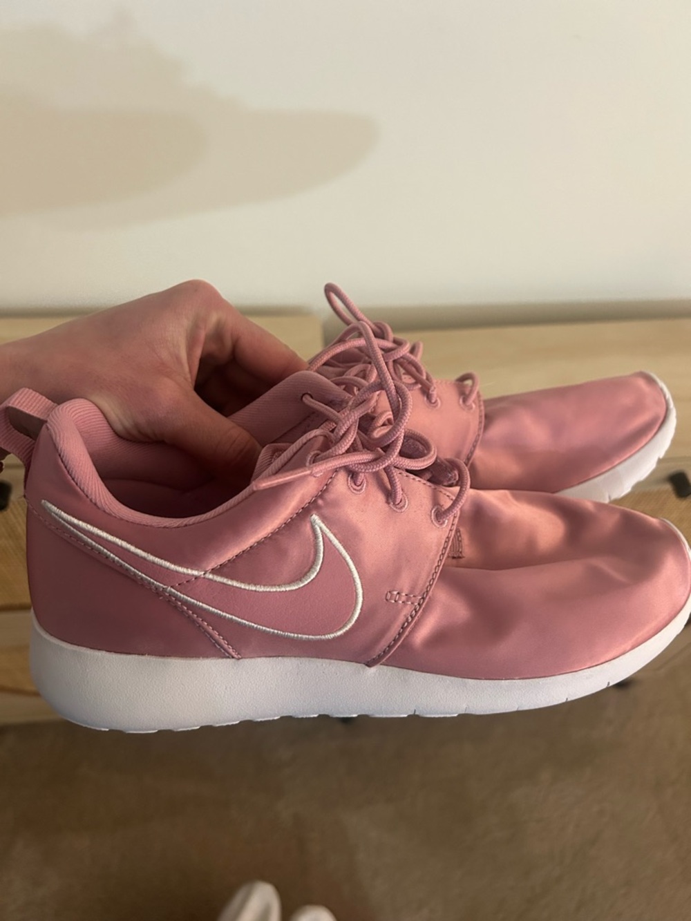 Nike Women’s Rose Pink Lace-Up Sneakers with White Swoosh